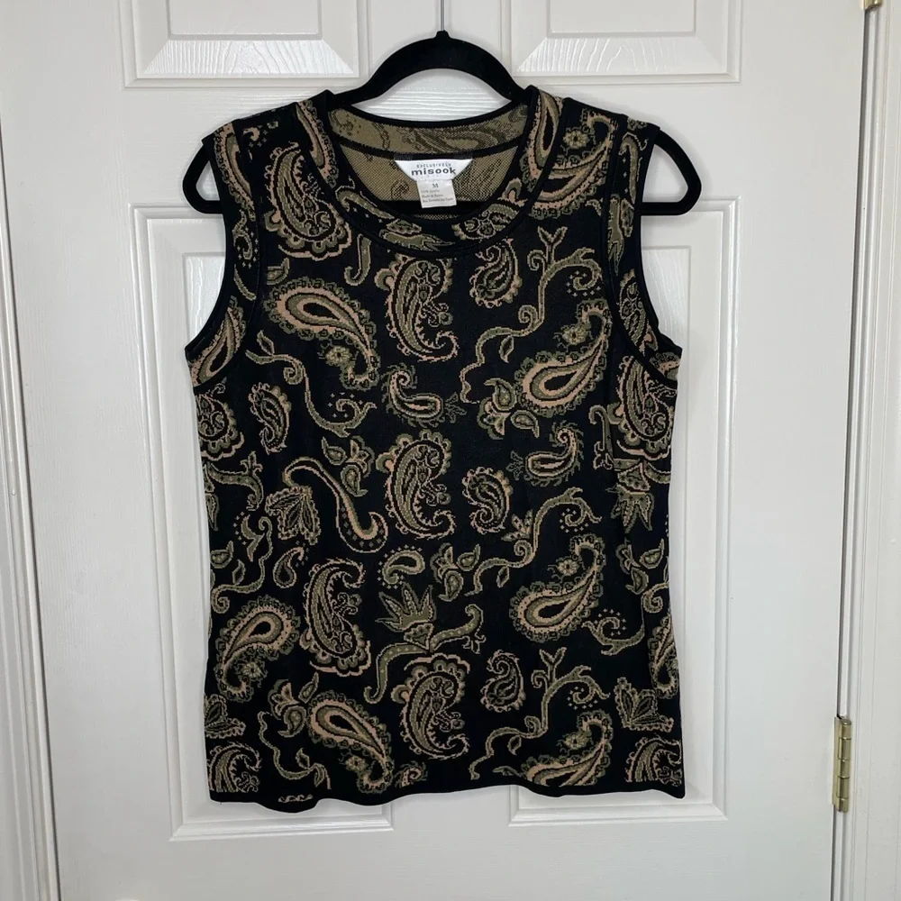 Exclusively Misook Black Sleeveless Paisley Knit Top – Size M - Picture 1 of 7